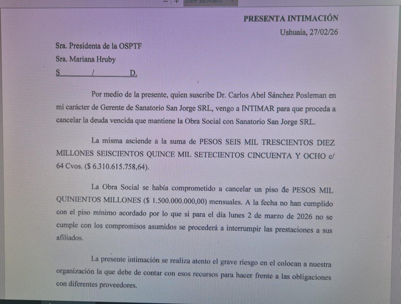 Por falta de pago, la Clínica San Jorge corta la atención a afiliados de OSEF